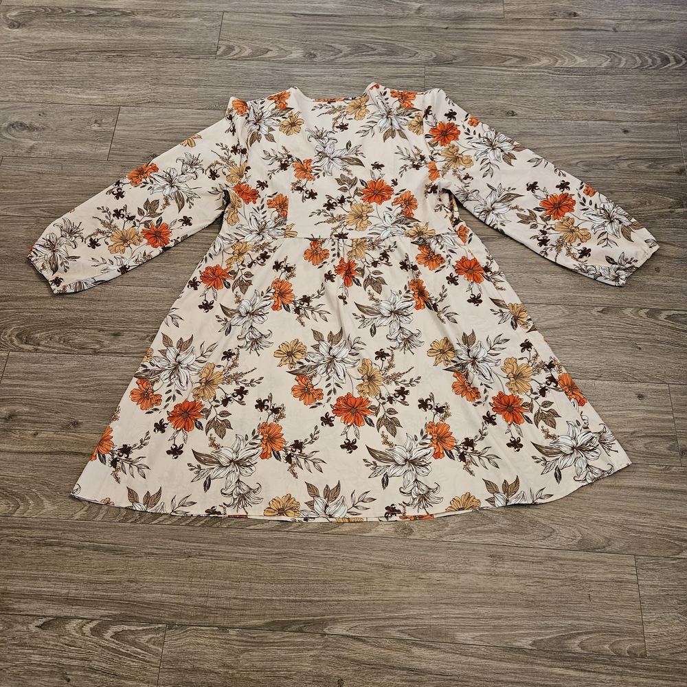 SHEIN Orange Bishop Sleeve A-Line‎ Dress